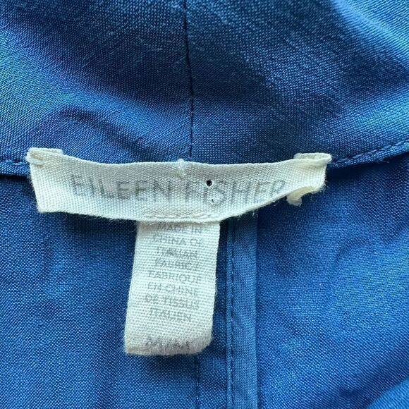 Eileen Fisher Blue Zip Blazer‎ Size M Organic Linen Blend Italian Fabric - Picture 7 of 8
